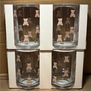 cupcakes & cashmere Bear Pattern Glass Set - Clear and Pink